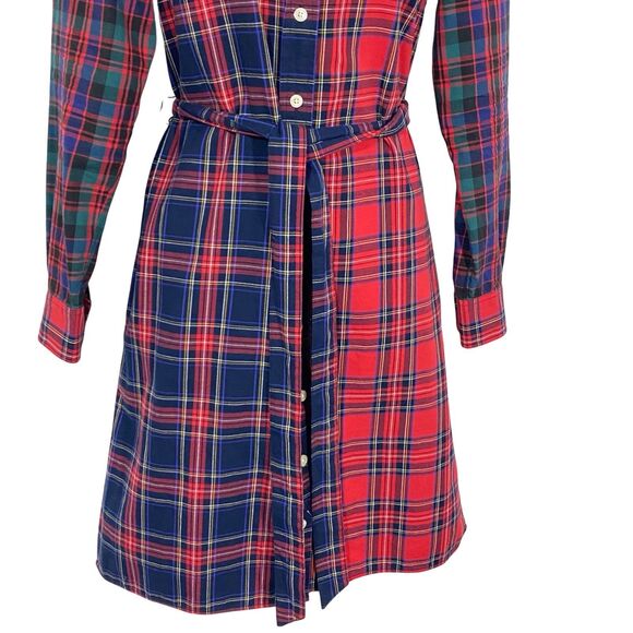 Brooks Brothers Stewart Plaid  6 SMALL Shirt Dress L/S Tie Belt Christmas Cotton - Picture 3 of 7
